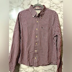 Men’s Preppy Abercrombie & Fitch Long Sleeve Shirt, Burgundy Gingham